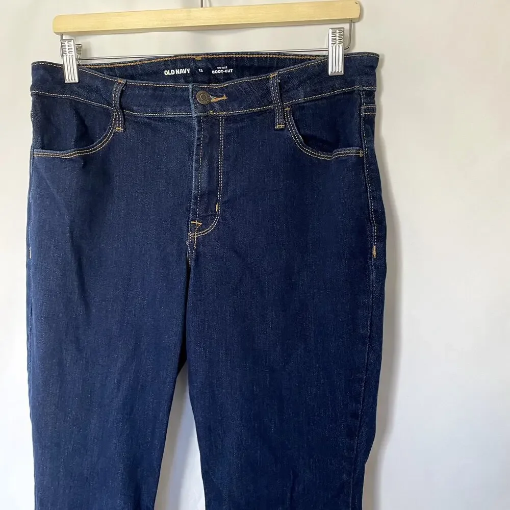 Old Navy mid-rise boot-cut dark wash‎ denim women's jeans size 12 cotton blend
